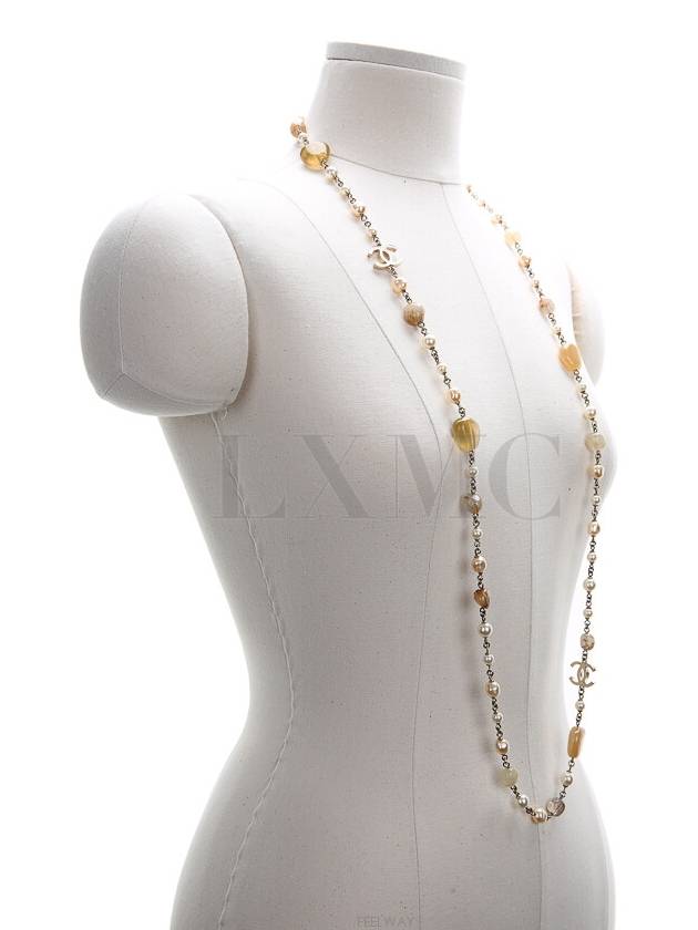 100th Anniversary Stone Long Necklace Pearl CC Logo Chain - CHANEL - BALAAN 3