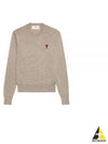 Heart Embroidered Logo Crew Neck Knit Top Beige - AMI - BALAAN 2