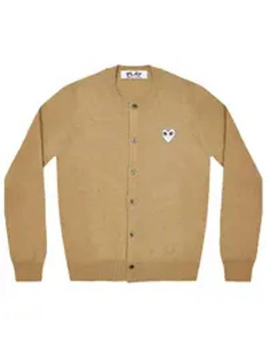 White Heart Wappen Round Neck Wool Cardigan Beige - COMME DES GARCONS PLAY - BALAAN 1