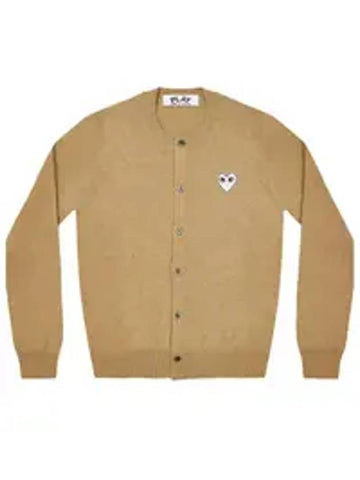 White Heart Wappen Round Neck Wool Cardigan Beige - COMME DES GARCONS PLAY - BALAAN 1