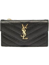 YSL Monogram Gold Tone Logo Zipper Slot Fold Quilted Leather Card Holder - SAINT LAURENT - BALAAN 1