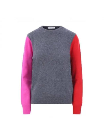 Crewneck Color Block Wool Knit Top Grey - CELINE - BALAAN 1