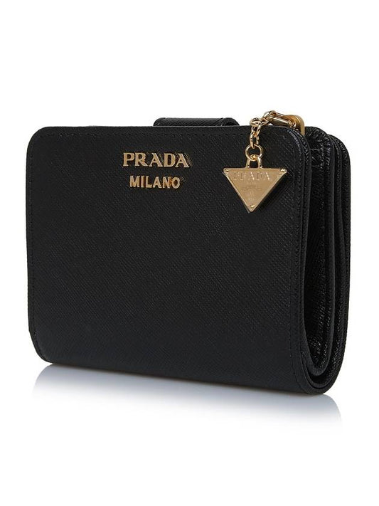 Saffiano Leather Half Wallet Black - PRADA - BALAAN 1