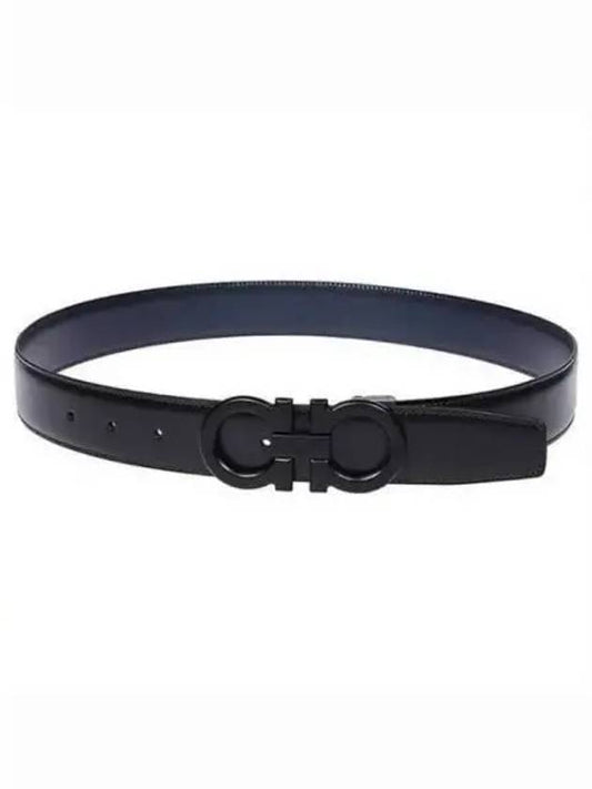 Reversible Gancini Leather Belt Black Navy - SALVATORE FERRAGAMO - BALAAN 2