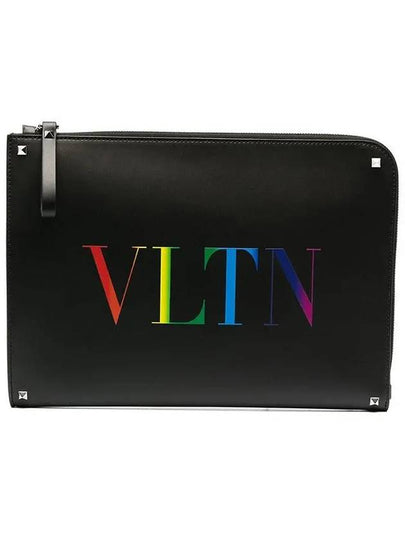 VLTN Rainbow Logo Clutch Bag Black - VALENTINO - BALAAN 2