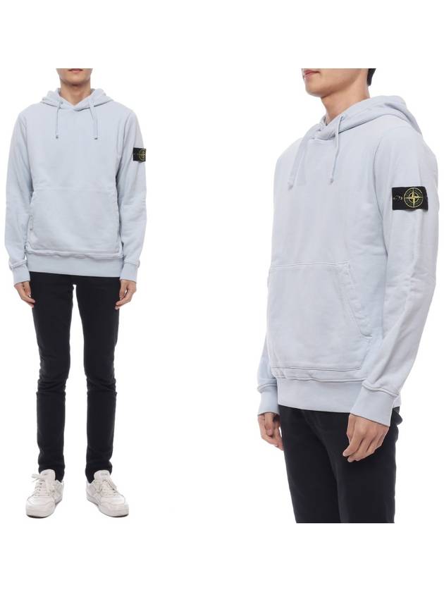 Logo Patch Cotton Fleece Hoodie Light Blue - STONE ISLAND - BALAAN 3