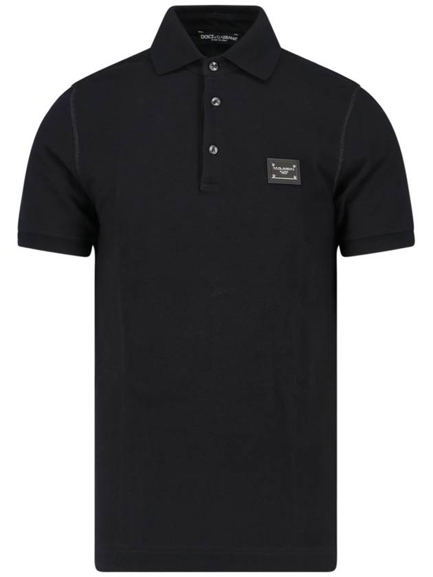 Men's Logo Plaque Cotton PK Shirt Black - DOLCE&GABBANA - BALAAN 2