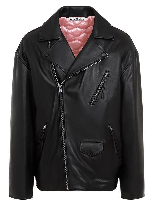 Leather Zip-Up Biker Jacket Black - ACNE STUDIOS - BALAAN 1