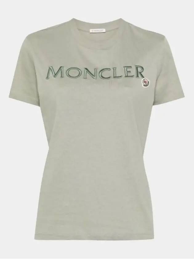 Women s Lettering Embroidery Logo Short Sleeve T Shirt Sage Green 8C00006 829HP 92G - MONCLER - BALAAN 1