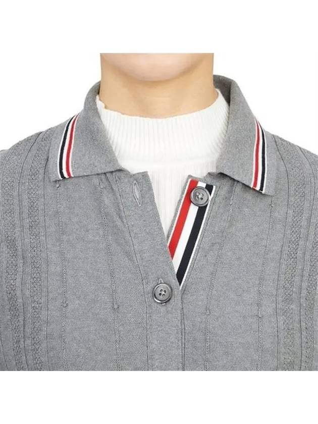 High Twist Cotton Stripe Polo Cardigan Grey - THOM BROWNE - BALAAN 5