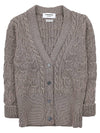 Merino Wool Crisscross Cable Stitch 3/4 Sleeve V-Neck Cardigan Medium Brown - THOM BROWNE - BALAAN 2