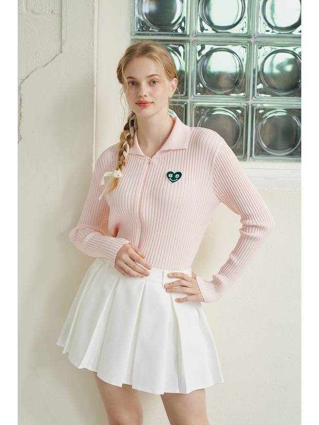 Green heart ribbed knit zip-up pink - GOXO - BALAAN 1