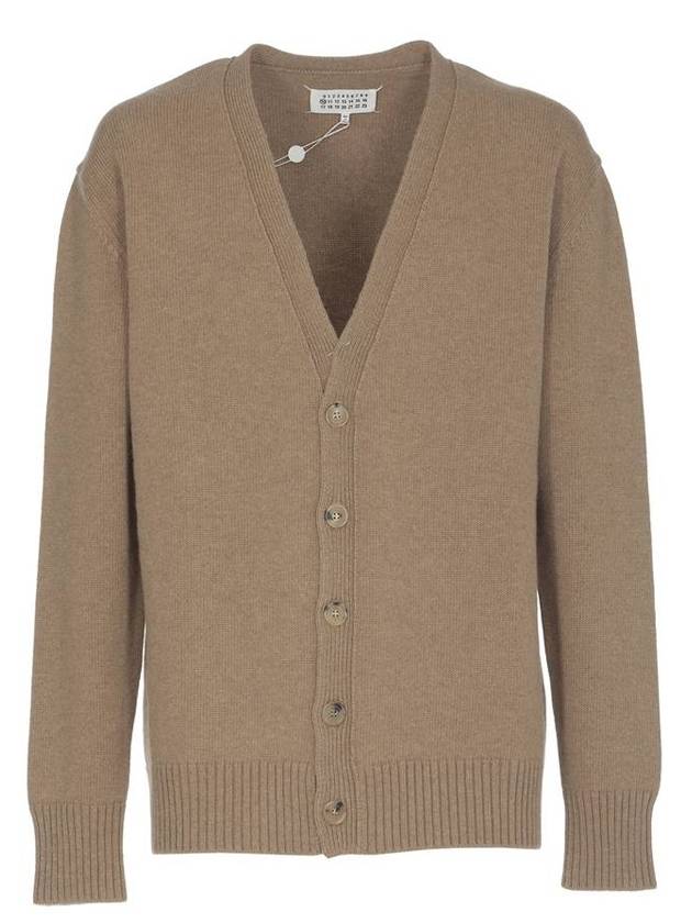 Back Stitch Logo Wool V-Neck Cardigan Camel - MAISON MARGIELA - BALAAN 1