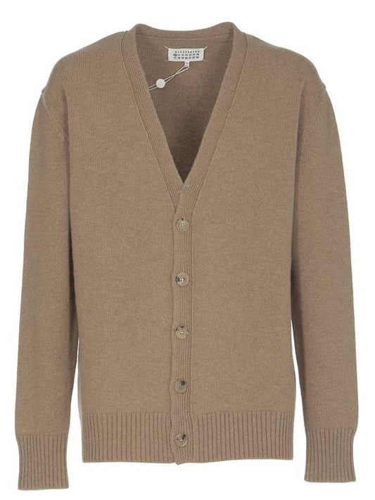 Back Stitch Logo Wool V-Neck Cardigan Camel - MAISON MARGIELA - BALAAN 1