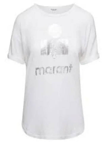 Coldy Logo Short Sleeve T Shirt White Silver TS0004FAA1N10E20WH 980195 - ISABEL MARANT - BALAAN 1