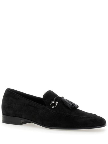 'Besile 2' Black Loafers With Gancini And Cord Detail In Suede Man - SALVATORE FERRAGAMO - BALAAN 1