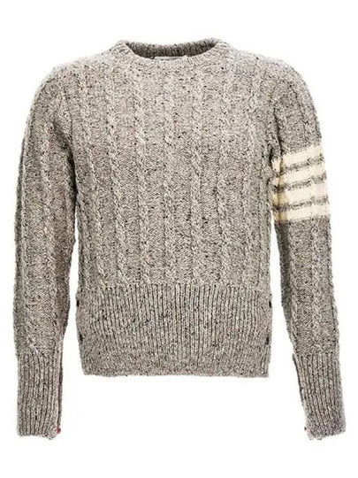 Donegal Twist Cable 4-Bar Classic Crewneck Knit Top Light Grey - THOM BROWNE - BALAAN 2