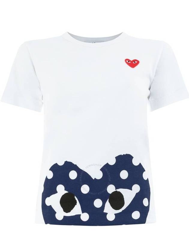 Women's Navy Half Dot Heart Print Short Sleeve T-Shirt P1 T235 1 White - COMME DES GARCONS PLAY - BALAAN 2