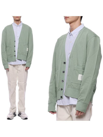 Garment Dyed V Neck Cardigan Green - THOM BROWNE - BALAAN 2