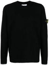 Logo Patch Crew Neck Knit Top Black - STONE ISLAND - BALAAN 2