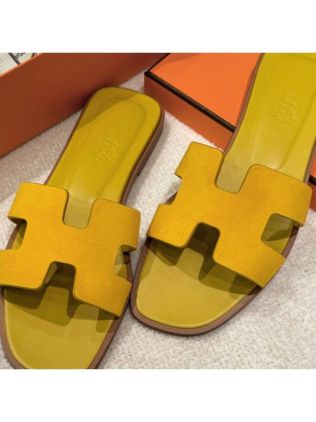 Women s Oran Sandals Calfskin Suede Yellow - HERMES - BALAAN 6