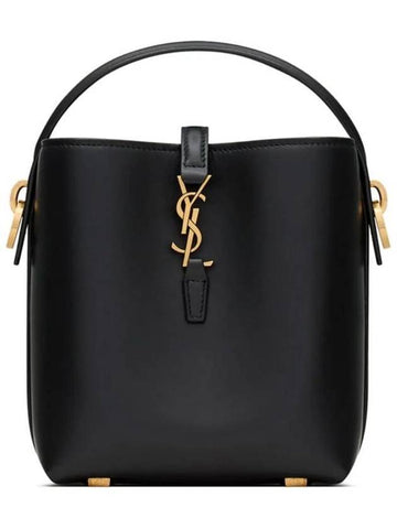 Le 37 Signature Logo Shiny Leather Small Bucket Bag Black - SAINT LAURENT - BALAAN 1