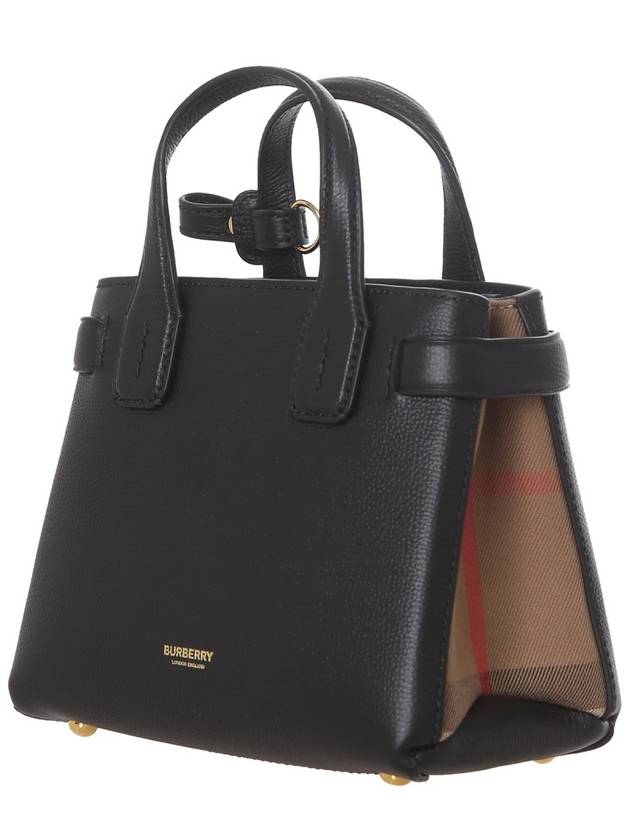 House Check Banner Baby Leather Tote Bag Black - BURBERRY - BALAAN 3