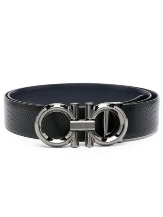 Gancini Buckle Reversible Leather Belt Navy Black - SALVATORE FERRAGAMO - BALAAN 2