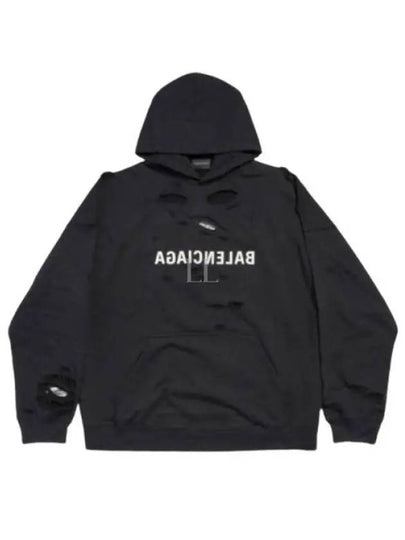 Mirror Distressed Cotton Hoodie Black - BALENCIAGA - BALAAN 2