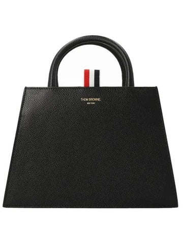 Pebble Grain Leather Mini Trapezoid Tote Bag Black - THOM BROWNE - BALAAN 1