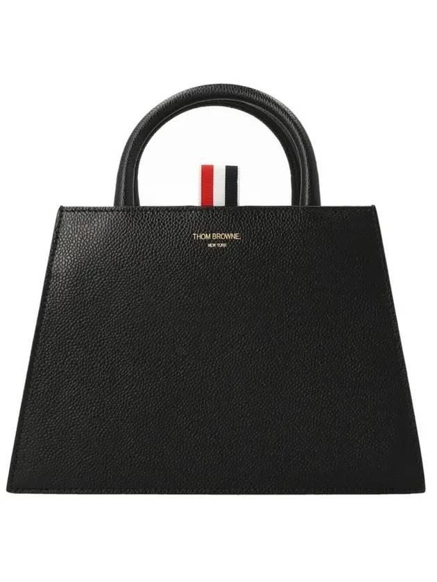 Pebble Grain Leather Mini Trapezoid Tote Bag Black - THOM BROWNE - BALAAN 1