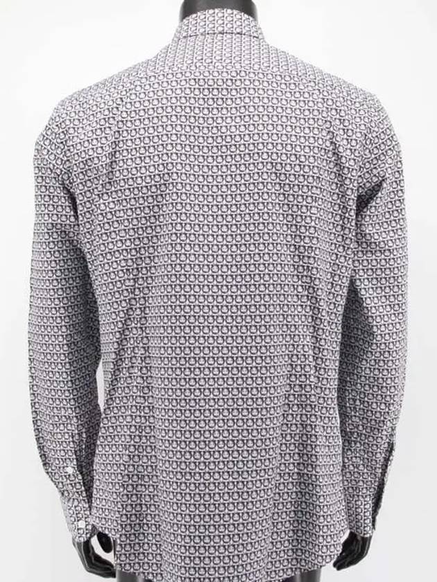 All Over Gancini Pattern Print Cotton Long Sleeve Shirt White Navy - SALVATORE FERRAGAMO - BALAAN 5