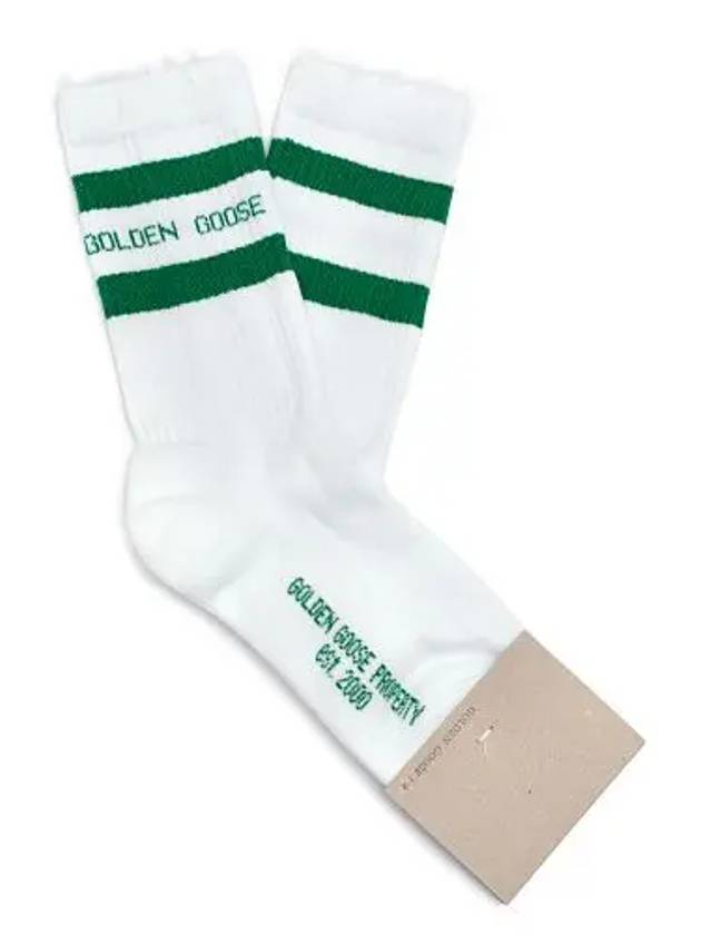 Distressed Finish Green Stripe Logo Socks White - GOLDEN GOOSE - BALAAN.