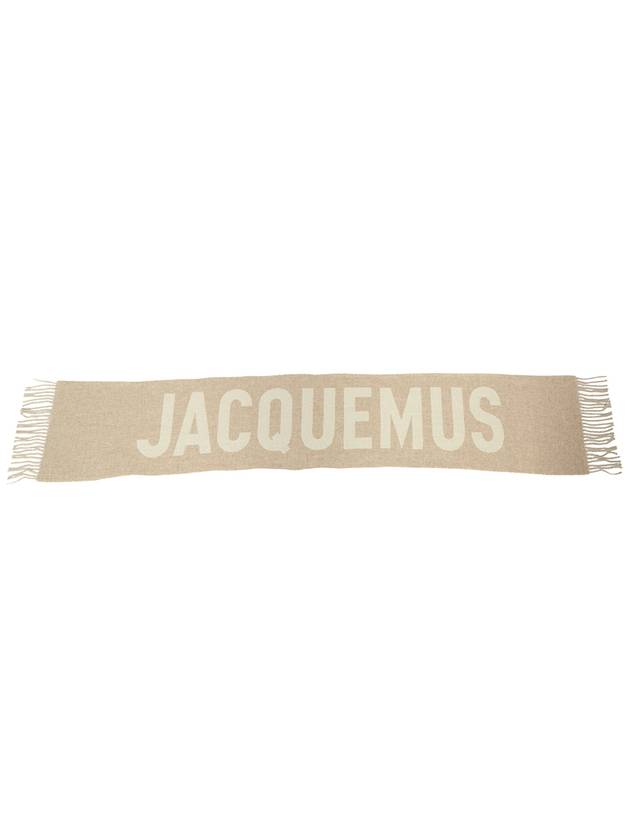 L'Echarpe Fringe Logo Virgin Wool Muffler Beige - JACQUEMUS - BALAAN.