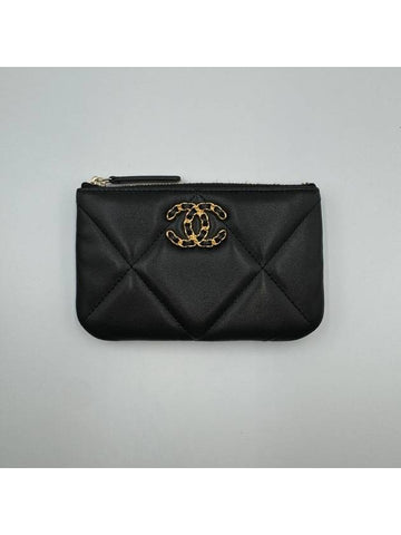 19 Mini Pouch Lambskin Black Gold Plated - CHANEL - BALAAN 1