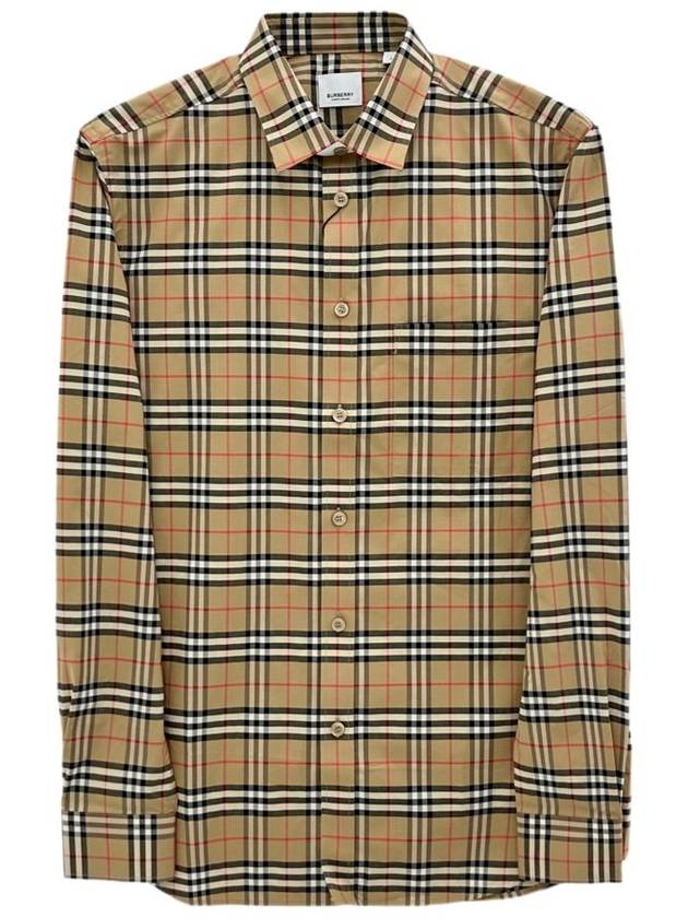 Small Scale Check Stretch Cotton Long Sleeve Shirt Beige - BURBERRY - BALAAN 2