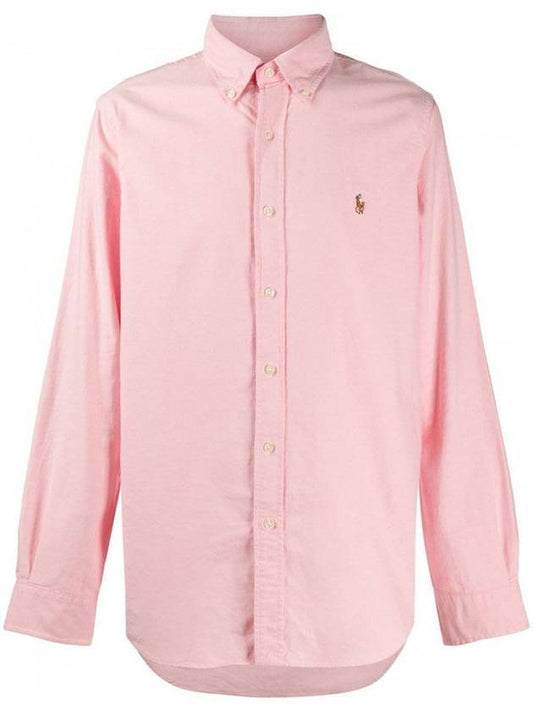 Men's Logo Embroidered Long Sleeve Shirt Pink - POLO RALPH LAUREN - BALAAN 1