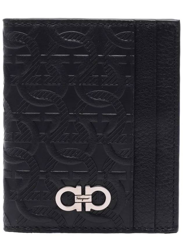 Embossed Logo Flap Gancini Card Wallet Black - SALVATORE FERRAGAMO - BALAAN 1