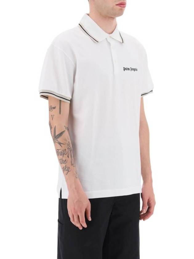 Embroidered Logo Polo Shirt White - PALM ANGELS - BALAAN 3