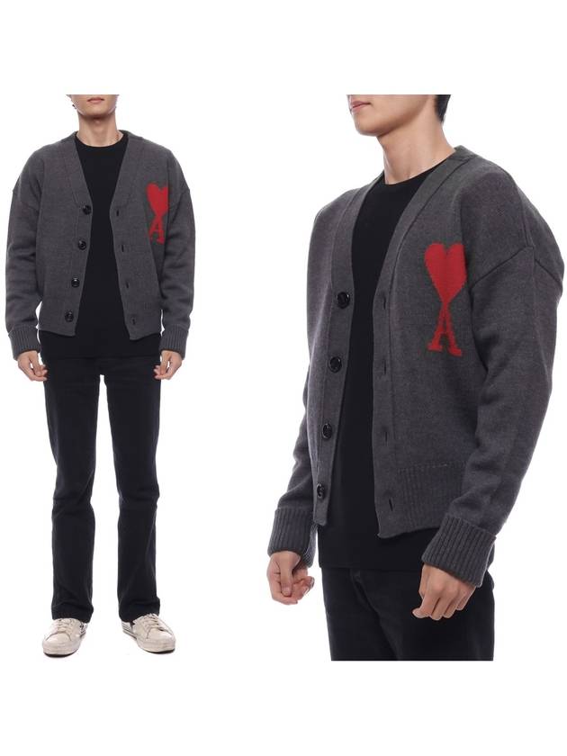 Big Heart Logo Wool Cardigan Grey - AMI - BALAAN 2