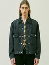 Rivet 2ND TYPE Washed Denim Trucker Jacket Black - KND - BALAAN 4