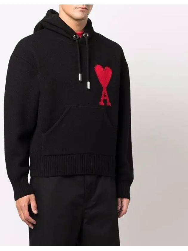 Big Heart Logo Wool Hoodie Black - AMI - BALAAN 6