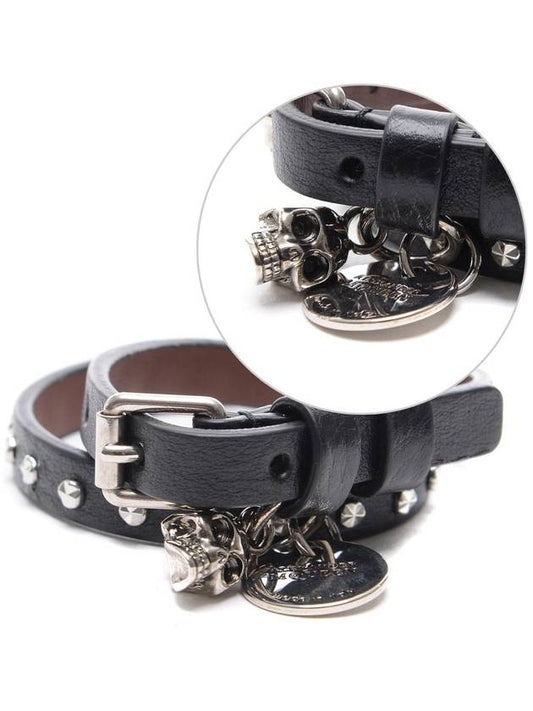 Women's Double Wrap Silver Stud Skull Bracelet 497152_1AC9Y_1000_18S - ALEXANDER MCQUEEN - BALAAN 1