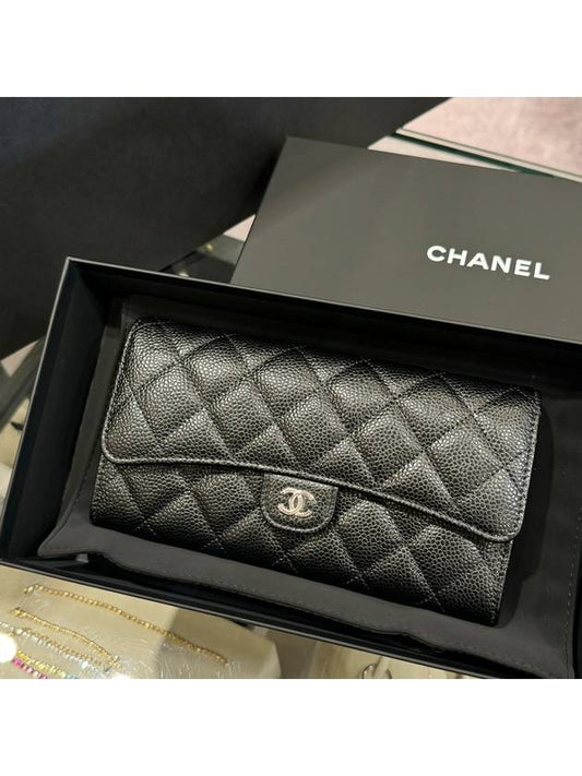 Wallet Classic Caviar Skin Black Silver Long - CHANEL - BALAAN 1