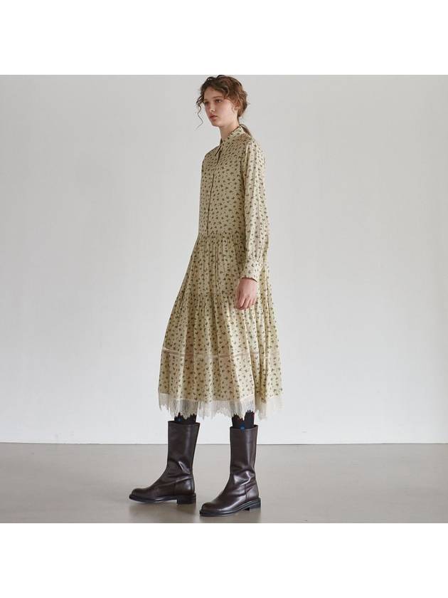 Women's Lace Tiered Printing Shirring DressBeige - MITTE - BALAAN 4