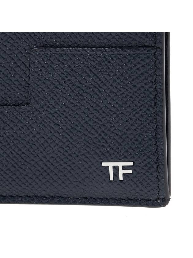 Gold TF Logo Leather Card Wallet Navy - TOM FORD - BALAAN.