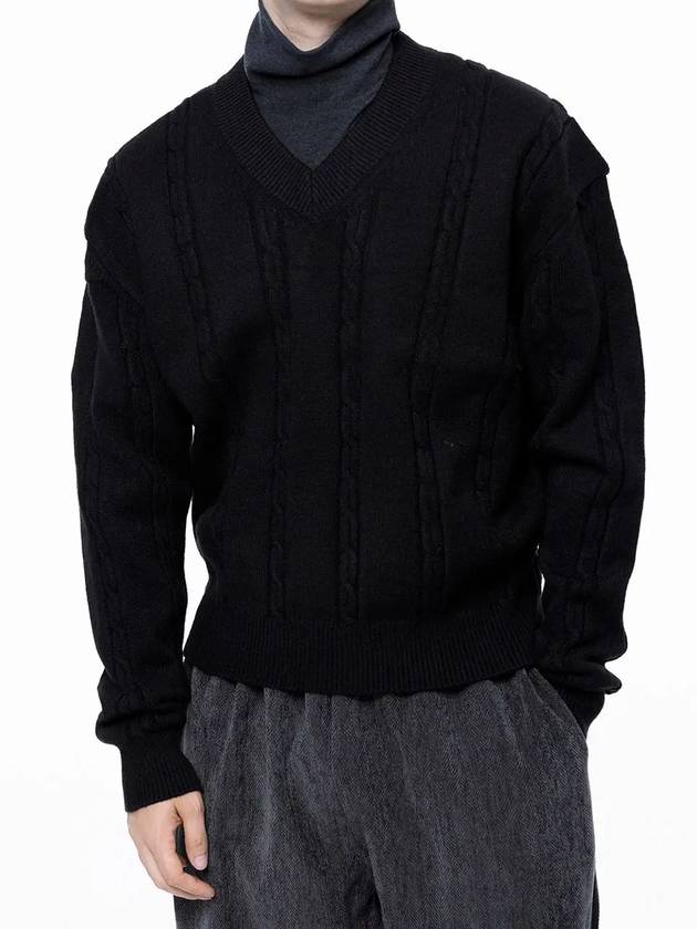 Men s M243TP07BK Dense Cable V neck Knit Black - CHANCE'S NOI - BALAAN 3