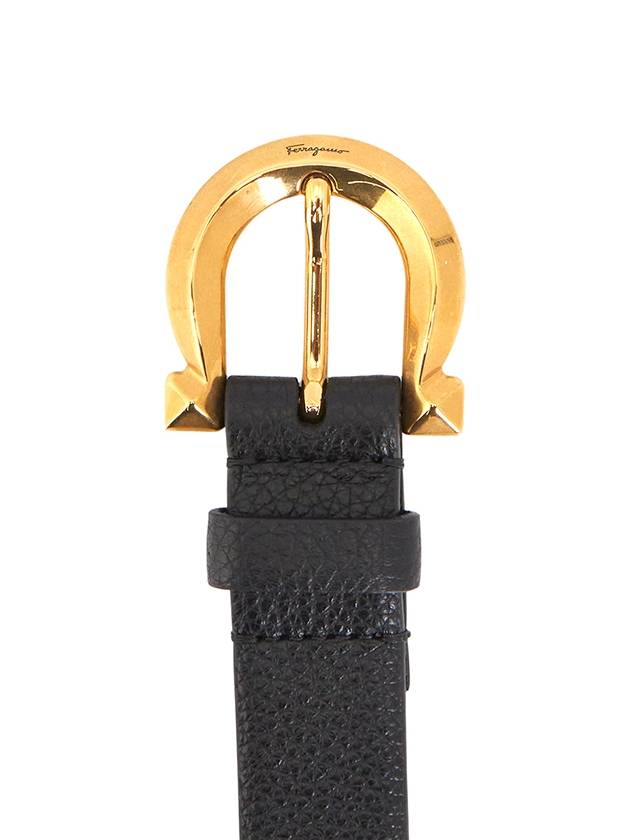 Gancini Buckle Leather Belt Black - SALVATORE FERRAGAMO - BALAAN 7