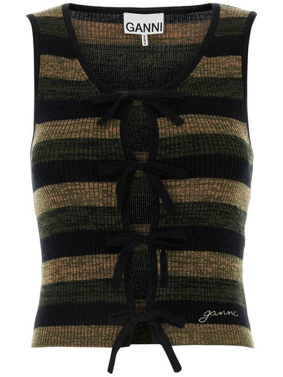 Striped Rib Merino Wool Tie Sleeveless - GANNI - BALAAN 2