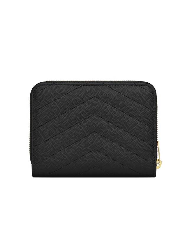 Monogram Zipper Grained Leather Half Wallet Black - SAINT LAURENT - BALAAN 3